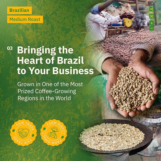 Brazilian Santos Medium Roast Coffee Beans - Single Origin Arabica Coffee Beans, Freshly Roasted to Order, Whole Bean Coffee Low Acid with Smooth Cocoa Notes, Specialty Grade and Fair Trade - 5LB