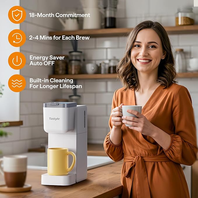 Tastyle Single Serve Coffee Maker for K Cup, Ground and Tea, Hot and Iced Coffee Machines with Bold Setting, 6 to 16 Oz Brew Sizes, Compact for Small Spaces, White (2.0 Version)