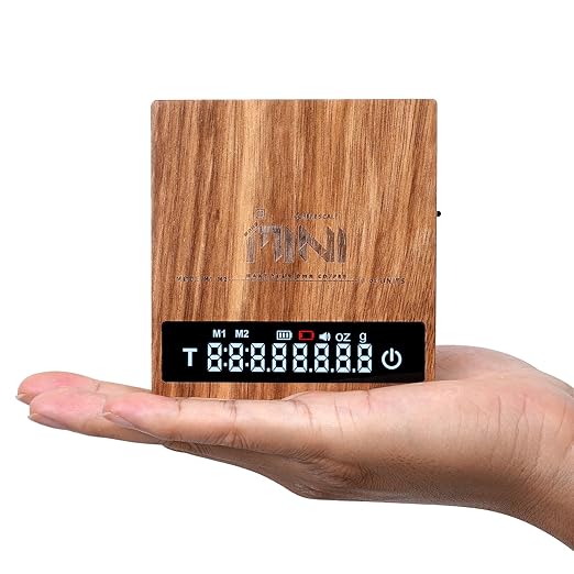MUVNA 0.1g High Precision Digital Mini Coffee Scale, 0.3g to 2kg Measuring Range Rechargeable Espresso Mini Scale with Tare Function, LED Display(Wood)