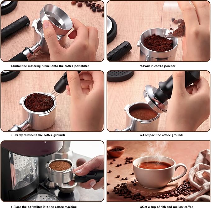51mm Espresso Accessories Kit, includes a Coffee Tamper, Espresso WDT Tool, Magnetic Dosing Funnel and Round Silicone Pad, Espresso Coffee Tamper Set for Portafilter Barista Tools