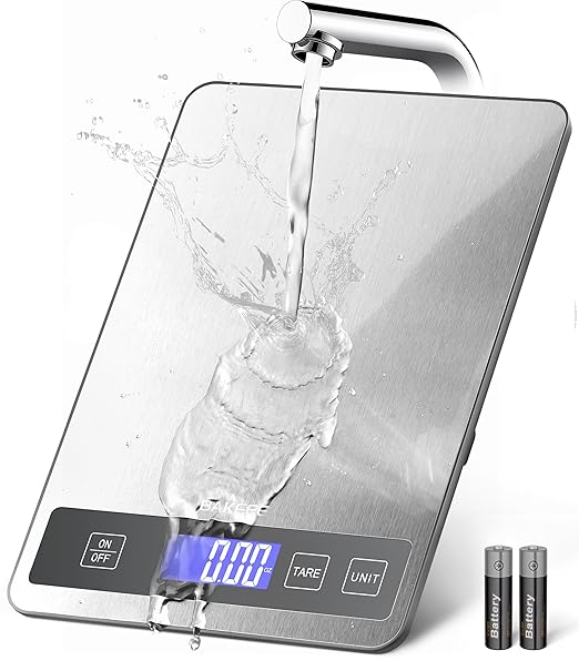 Food Scale - 15kg/33lb Digital Kitchen Scale with Full-View LCD Display, Grams and Ounces, Easy Clean Stainless Steel, 6 Units with Tare Function, Precise for Baking, Cooking & Meal Prep, Grey