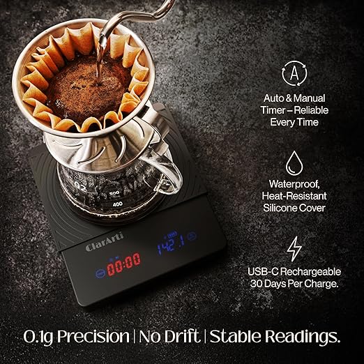Sensitive Coffee Scale with Timer – 2kg/0.1g High Accuracy Small Espresso Scale for Barista Tools - Waterproof, Pour Over, and Drip Coffee – Precision Espresso Scale with Timer