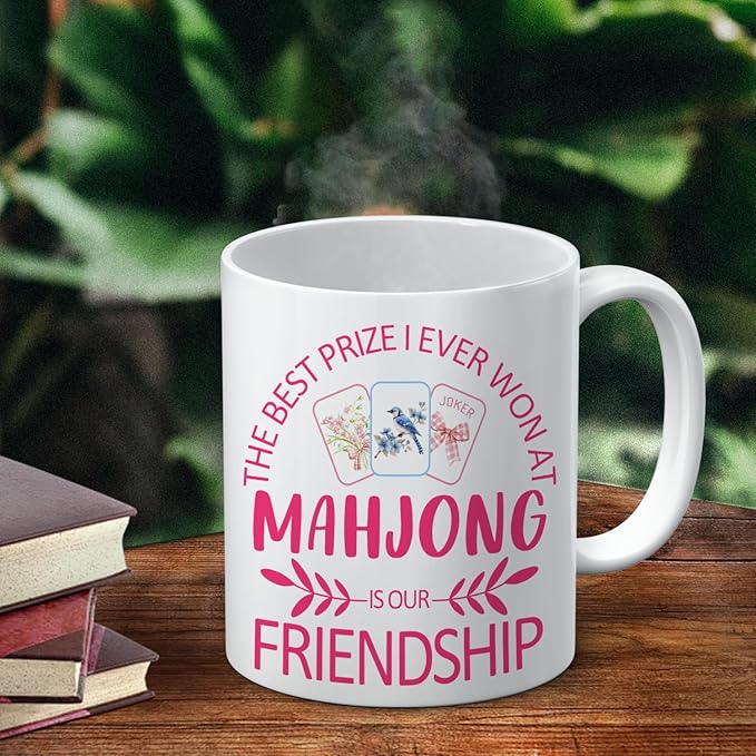 Preppy Pink Mahjong Mug, Gifts for Mahjong Players Mug, Mahjong Gift for Women Men, Mah jong Accessories and Gifts, Ceramic Coffee Tea Mug 11 oz