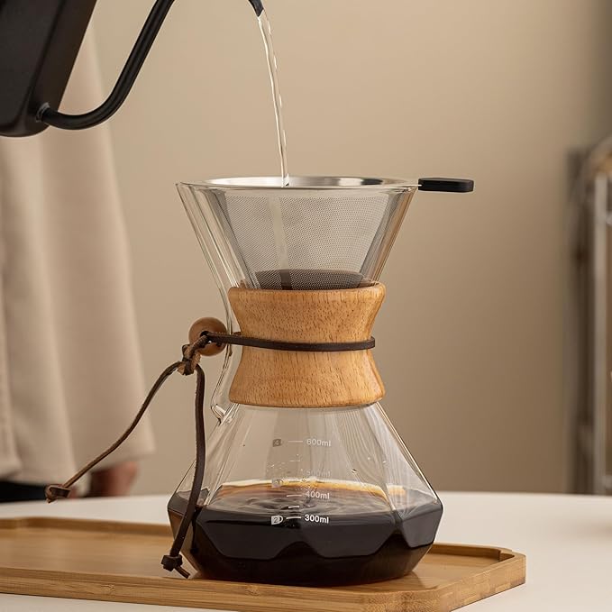 HYAXGM Pour Over Coffee Maker With Wood Sleeve，27oz/800mlPour Over Coffee Dripper,Pour Over Coffee Maker Set With Cork Stopper (27oz/800ml)