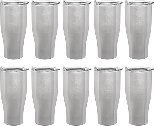 DISCOUNT PROMOS Stainless Steel Grip Travel Mugs 27 oz. Set of 10, Bulk Pack - Perfect for Coffee, Soda, Other Hot & Cold Beverages - Silver
