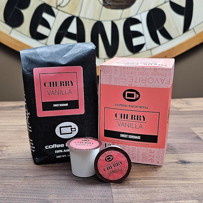 Cherry Vanilla Decaf Coffee by Coffee Beanery | 12oz Flavored Medium Roast Beans | 100% Specialty Arabica Whole Bean Gourmet