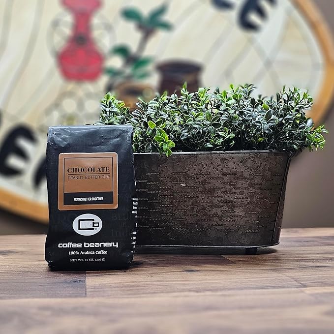 Chocolate Peanut Butter Cup Decaf Coffee by Coffee Beanery | 12oz Flavored Decaf Coffee Beans Medium Roast Coffee | 100% Specialty Arabica Coffee Whole Bean | Gourmet Coffee Whole Beans