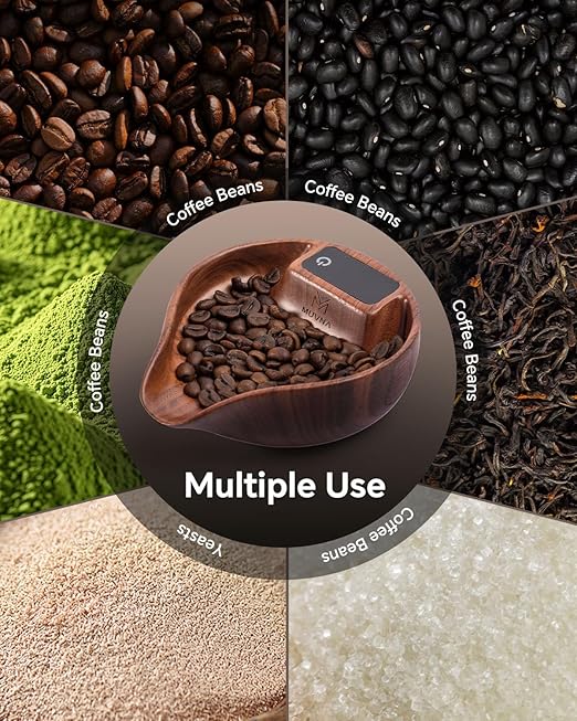 Digital Dosing Cup with LED Display - Mini Rechargeable Wood Coffee Bean Scale Cup and Spray Bottle Kit, Kitchen Measuring Accessory for Espresso, Tea, Coffee Lover Gifts, Walnut