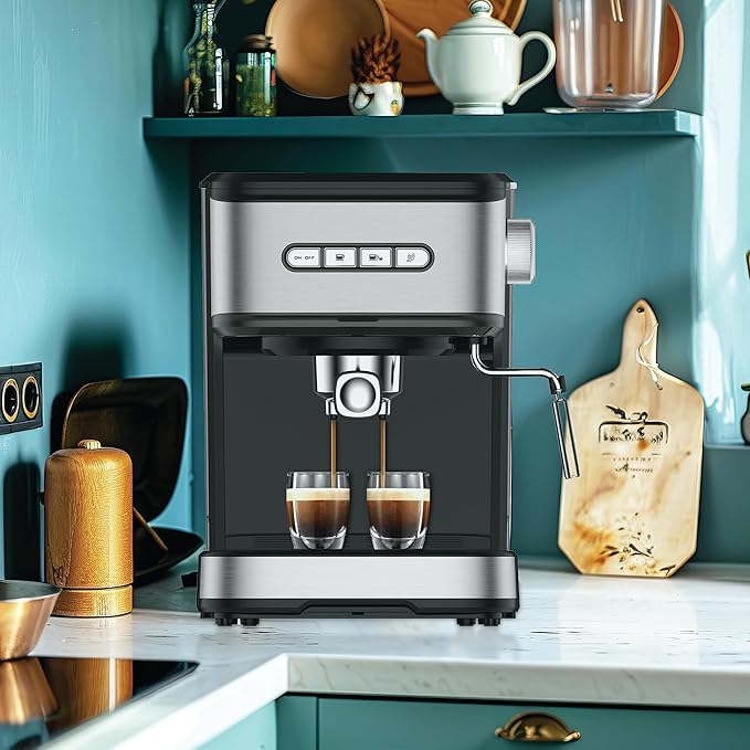 MOI Espresso Machine High Pressure - Espresso Maker with Milk Frother Steam Wand, Automatic Cappuccino & Latte Maker with Volume Control, Espresso Coffee Machine with 1.5 L Removable Water Tank-15 Bar