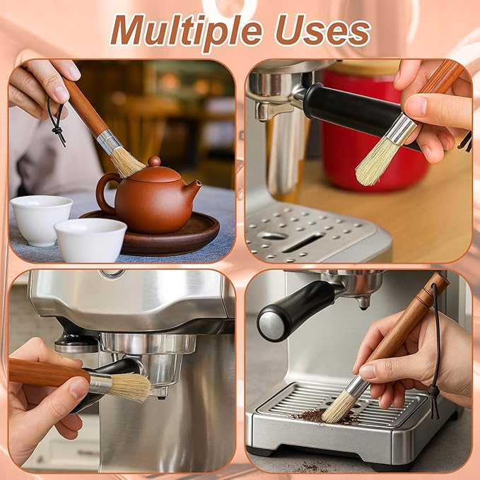 Natural Bristles Coffee Grinder Cleaning Brush with Wood Handle, Espresso Machine Brush Cleaner Tool for Barista Home Kitchen Accessories with Hanging Loop
