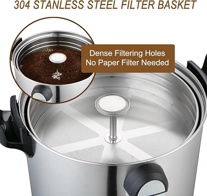 GOLREAN Commercial Coffee Maker 100 Cup Coffee Urn Hot Beverage Dispenser 4 Gallon 16L Large Coffee Urn Dual Layers 304 Stainless Steel 1300W Fast Brew Percolator For Business, Catering, Church
