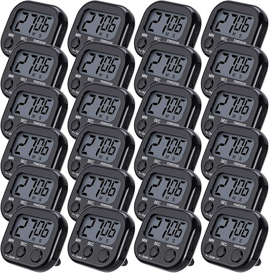 Leumoi 24 Pcs Digital Kitchen Timers Magnetic Back Timers Bulk Large Screen Loud Alarm On/Off Switch Minute Second Count up Countdown Memory Setting for Cooking Classroom Exercise (Black)