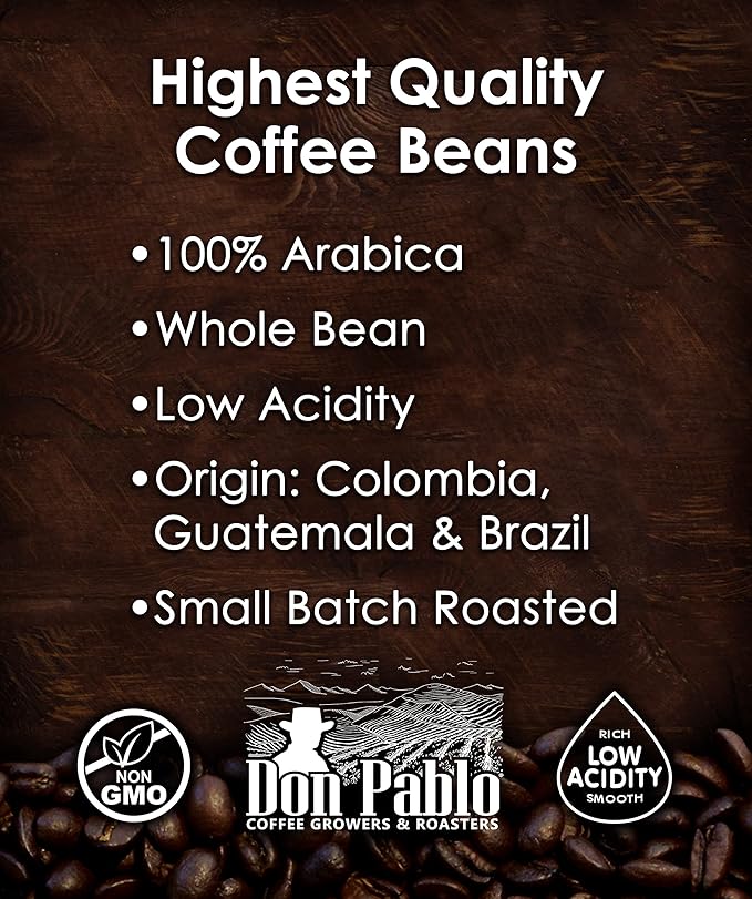 Don Pablo Gourmet Coffee - Signature Blend - Medium Dark Roast - Whole Bean Coffee - 100% Arabica Beans - Low Acidity and Non-GMO (80 Ounce, Original)