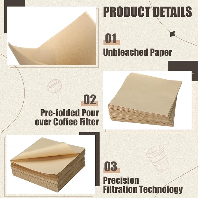 400 Count Pre-folded Coffee Filter Bulk Fit 5-13 Cups Unbleached Natural Cone Square Pour over Disposable Filter Paper for Taste Compatible with Pour over Coffee Maker Dripper