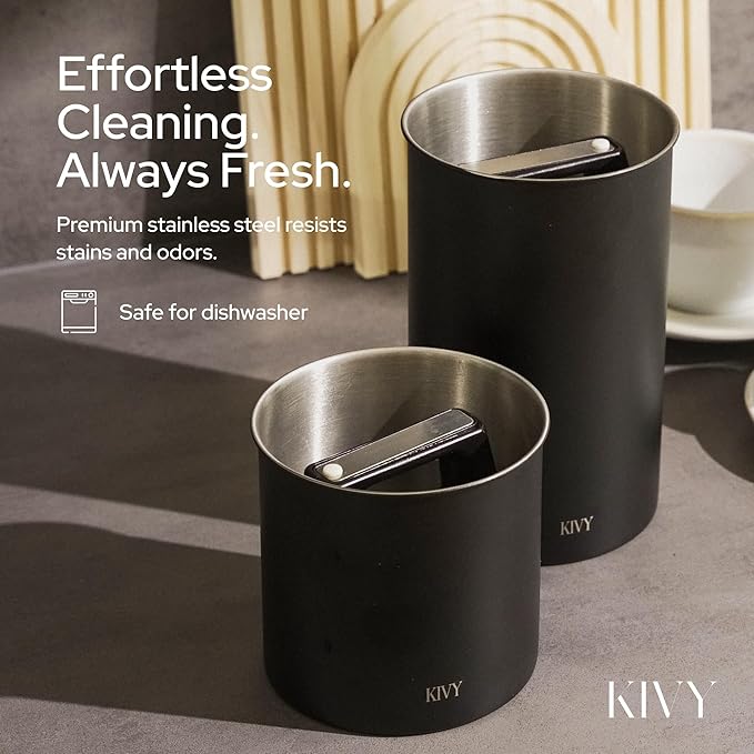 KIVY Vacuum Coffee Canister - Push Lid Preserves Coffee Aroma & Oil - Stainless Steel Airtight Coffee Canister - Container for Ground & Coffee Bean Storage - Coffee Storage Jar - Removes Excess Air