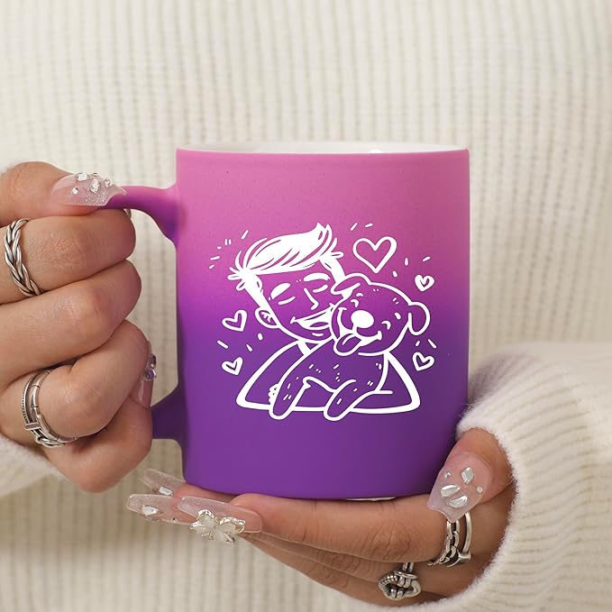 G MUGS Ceramic Coffee Tea Mug, Cute Boy & Dog Hug Design Mug (Solid Purple), Adorable Pet Lover Gift for Men Women,13oz Before Sunset Mug