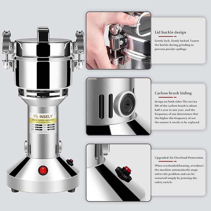 150g Grain Mill, flour mill grinder for home, Electric Stainless Steel Grain Grinder for Wheat, Spices, coffee,Corn and Other Dry Food Grinders for Kitchen