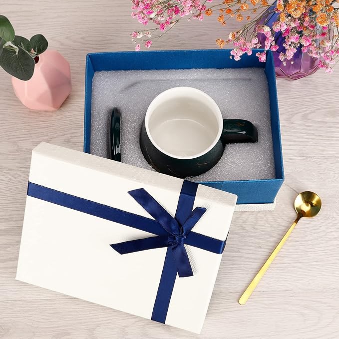 POEKLSYNM Marble-Patterned Ceramic Mug With Lid And Steel Spoon, Making It The For Women, Wives, Mothers, Friends, Mother'S Day, Valentine'S Christmas(Green14oz)