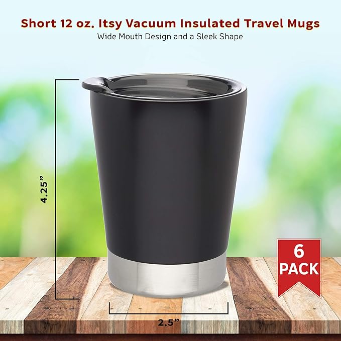 DISCOUNT PROMOS 12 oz. Itsy Vacuum Insulated Travel Mugs - 6 Pack - Black