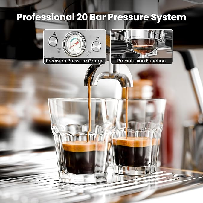 Kismile Dual Boiler Espresso Machine with Grinder, 20 Bar Espresso Machines with Milk Frother, Commercial Stainless Steel Expresso Coffee Machines for Cappuccino and Latte