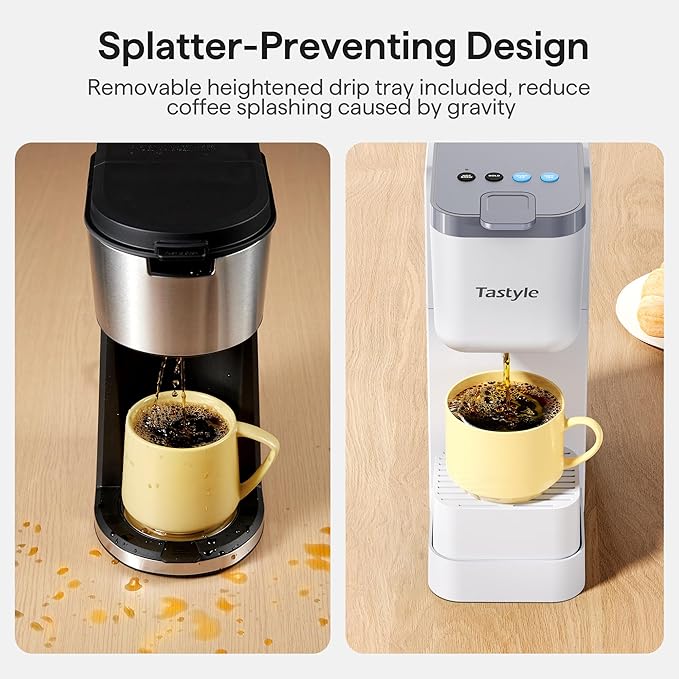 Tastyle Single Serve Coffee Maker for K Cup, Ground and Tea, Hot and Iced Coffee Machines with Bold Setting, 6 to 16 Oz Brew Sizes, Compact for Small Spaces, White (2.0 Version)