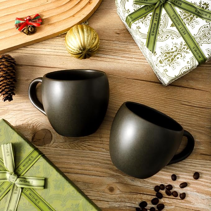 Tikooere Coffee Mugs Set of 4, Stoneware 16 Oz Coffee Mugs for Cappuccino Latte Cocoa and Tea, Ceramic Coffee Cups with Handle,Black Mugs for Housewarming Gifts, Microwave and Dishwasher Safe