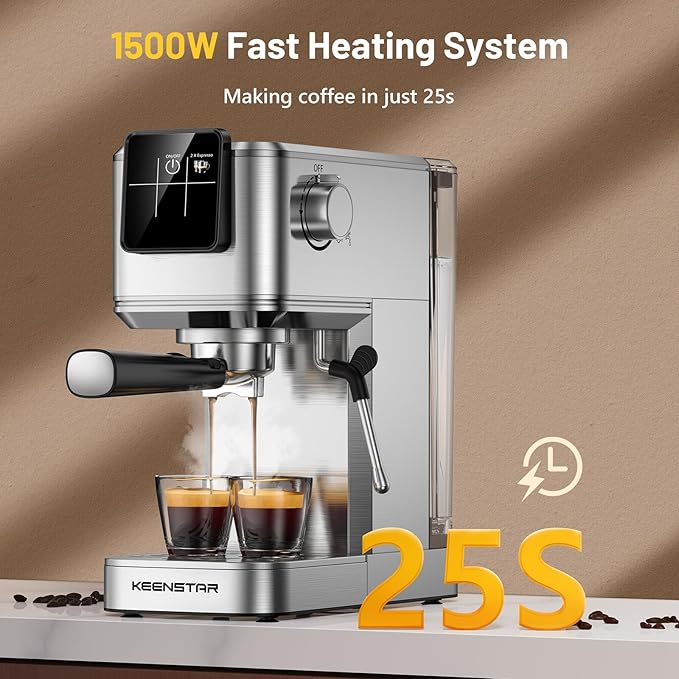 KEENSTAR Espresso Coffee Machine with Milk Tank, 20Bar Hot & Iced Coffee Machine with Rapid Cold Brew, Touch Screen Espresso Maker with Steam Wand for Coffee Lover