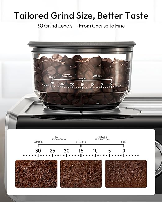EUHOMY Espresso Machine with Grinder, 20 Bar Professional Espresso Coffee Maker for Home, with Milk Frother for Latte, Cappuccino & Barista-Style Drinks