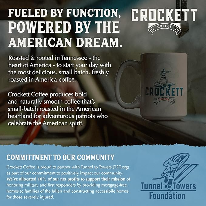 Crockett Whole Bean Coffee – USDA Organic Medium Roast Whole Coffee Beans with Smooth Flavor, Bold Aroma & Clean Finish – Healthy for Focused Energy, All-Day Drive & Guilt-Free Brewing