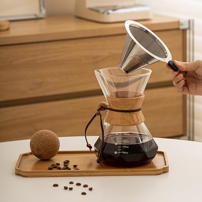 HYAXGM Pour Over Coffee Maker With Wood Sleeve，27oz/800mlPour Over Coffee Dripper,Pour Over Coffee Maker Set With Cork Stopper (27oz/800ml)
