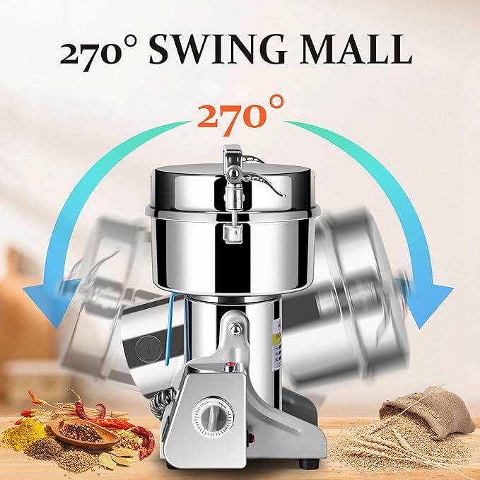 1000g Grain Mill Grinder High Speed Food Grain Mill Stainless Steel Seeds Flour Wheat Nut Spices Corn Pill Herbs & Seasonings Dry Grinder Electric Machine Grinder for Kitchen