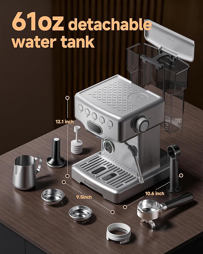 AMZCHEF Espresso Machine, 58mm Professional Home Espresso Maker with Pressure Gauge, 190–204°F Brewing, 10 mm Adjustable Steam Wand for Latte Cappuccino