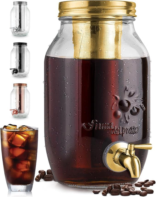 Zulay Kitchen 1.5 Liter Cold Brew Coffee Maker with EXTRA-THICK Glass Carafe & Stainless Steel Mesh Filter - Premium Iced Coffee Maker, Cold Brew Pitcher & Tea Infuser (Gold)