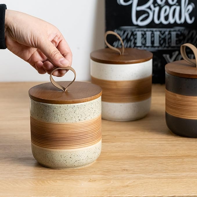 Miamolo Coffee Storage Container Jar with Lid, Ceramic Kitchen Food Storage Jars with Airtight Lids for Spice Sugar Cookie, Stackable Decorative Jars for Coffee Countertop, 28 fl.oz