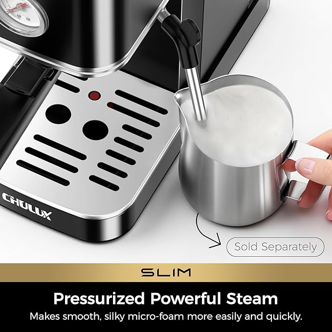 CHULUX Slim 2026 Upgrade Espresso Machine with Milk Frother Steam Wand, 20 Bar Professional Italian Pump Espresso Coffee Machine for Home Cappuccino & Latte Maker, Stainless Steel, Black