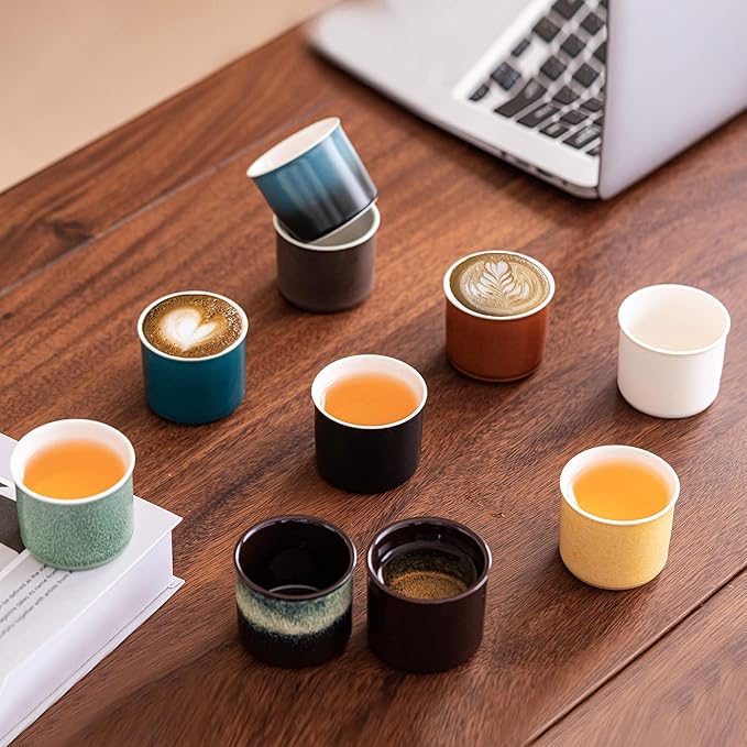 Espresso Cups Set of 2, Ceramic Espresso Cups, Expresso Shots Cups, 2.5oz Tea Cups, Demitasse Cups (2, magic outside)