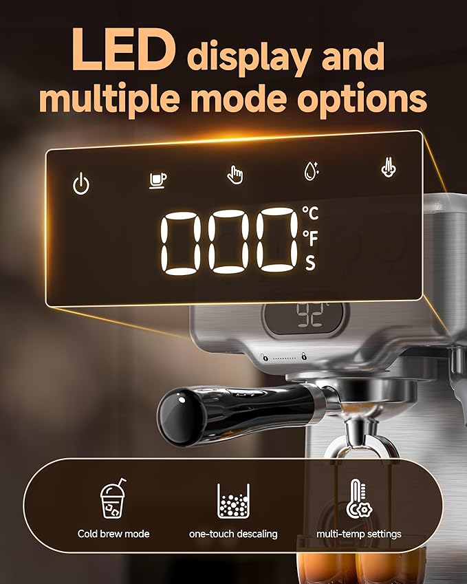 AMZCHEF Espresso Machine, 58mm Professional Home Espresso Maker with Pressure Gauge, 190–204°F Brewing, 10 mm Adjustable Steam Wand for Latte Cappuccino
