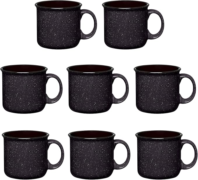 Gifts by Design Set of 8 Ceramic Campfire Mugs – 15 Oz, Black – Coffee & Tea Cups for Home, Work, Travel, Camping – Customizable, Great for DIY, Events, Companies