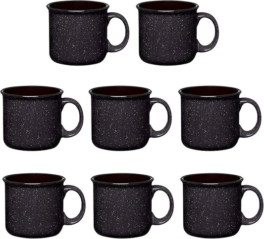 Gifts by Design Set of 8 Ceramic Campfire Mugs – 15 Oz, Black – Coffee & Tea Cups for Home, Work, Travel, Camping – Customizable, Great for DIY, Events, Companies