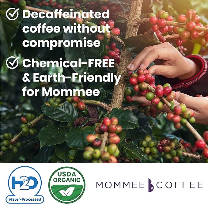 Mommee Coffee Quarter Caf Low Acid Whole Organic Coffee Beans - 100% Arabica Organic 1/4 Caff Coffee Beans with Smooth Caramel Flavor - Natural Process - Medium Roast - 11 oz