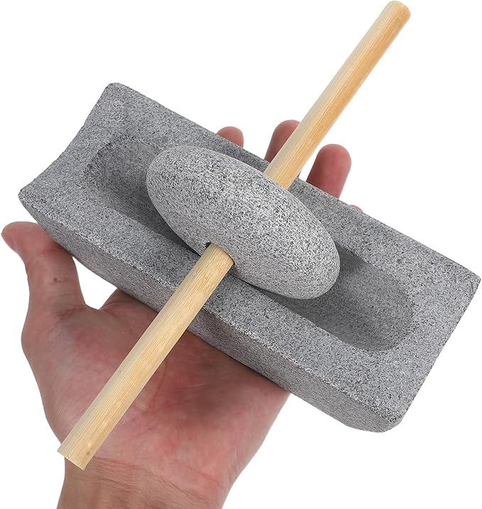 LOGOFUN Traditional Chinese Stone Mill Hand Crank Manual Grinder Accessories for Matcha Tea Spices Home Kitchen Supplies - 12cm