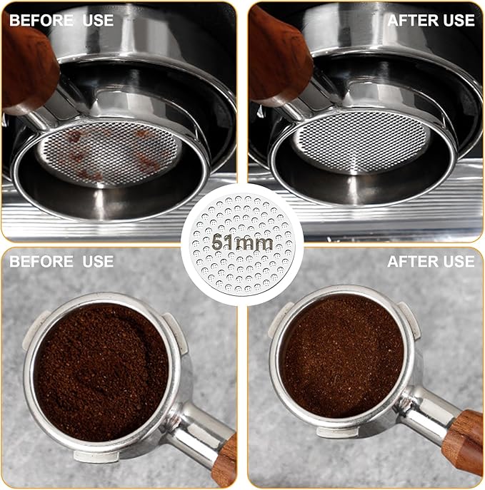 51mm Espresso Accessories Kit, Wooden Handle Espresso Tamper, WDT Tool, Puck Screen and Dosing Funnel Set Fits Delonghi 51 mm Espresso Coffee Machines and Portafilter, Barista Tools