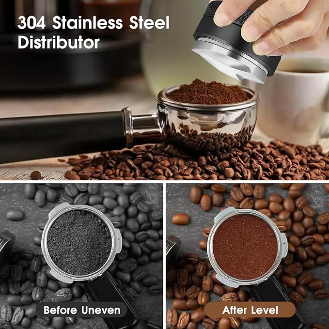 51mm Espresso Accessories Kit, Espresso Distribution Tool, Spring Loaded Calibrated Tamper and Dosing Funnel Set, Coffee Distributor Leveler Fits Delonghi 51 mm Machines and Portafilter