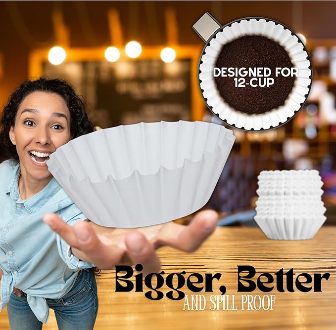 Large Coffee Filters, 12 Cup Premium Disposable Coffee Filters, 9 3/4” x 4 1/4” Inch Size, Tall-Sided Design, Compatible with Bunn Commercial & Large Brewers, No Ground Overflow, 500 Count Pack.
