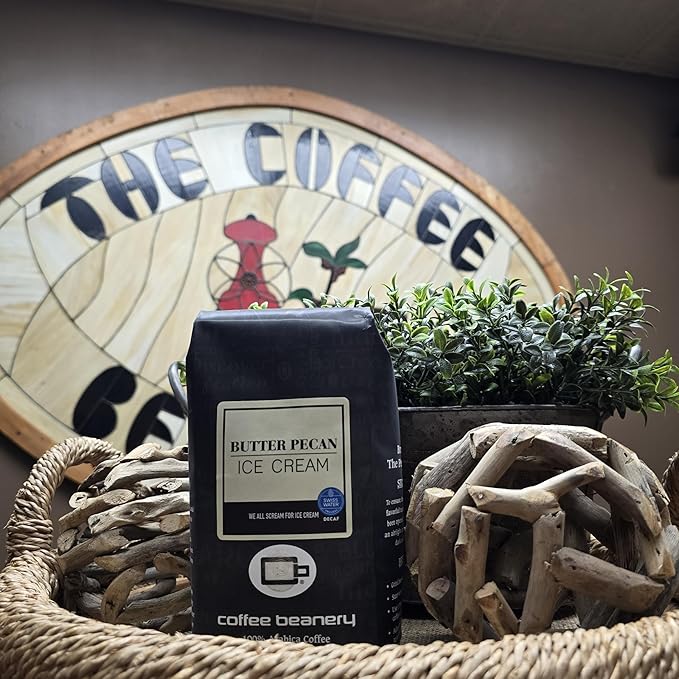 Butter Pecan Ice Cream Decaf Coffee by Coffee Beanery | 12oz Flavored Decaf Medium Roast | 100% Specialty Arabica| Whole Beans