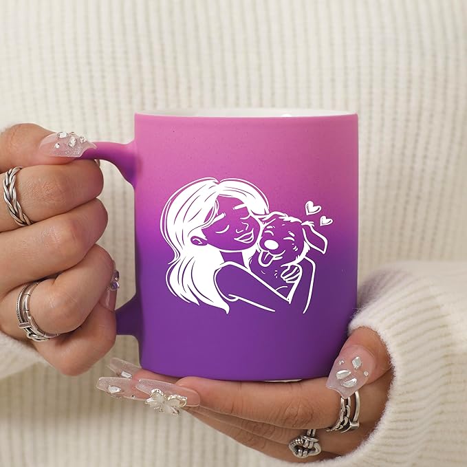 G MUGS Dog Lover Hug Ceramic Coffee Mug - 13oz Tea Mug with Girl & Dog Hug Design, Gift for Dog Owners Women Before Sunset Mug
