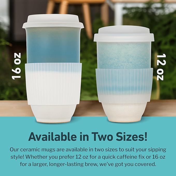 NOVA CERAMICS Travel Coffee Tumbler – Travel Mug - On the Go Coffee Mug – Microwave & Dishwasher Safe Green CoffeeTumbler - Gifts For Women Men Him Her – 16oz – Lagoon
