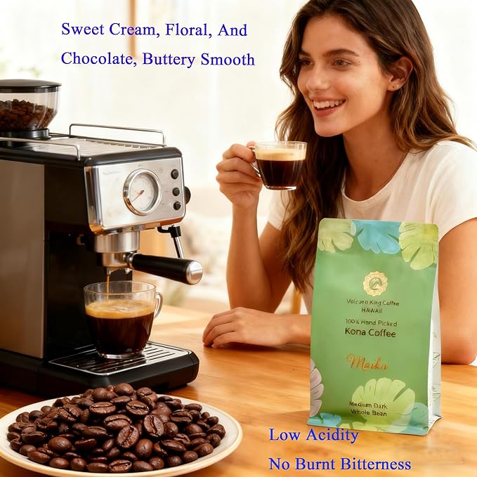 Hawaiian Coffee Beans, 100% Kona Coffee Select Grade, Medium Dark Roast, Whole Bean, Hand Picked, Great for Espresso, Drip or French Press(Maika, 7 oz)