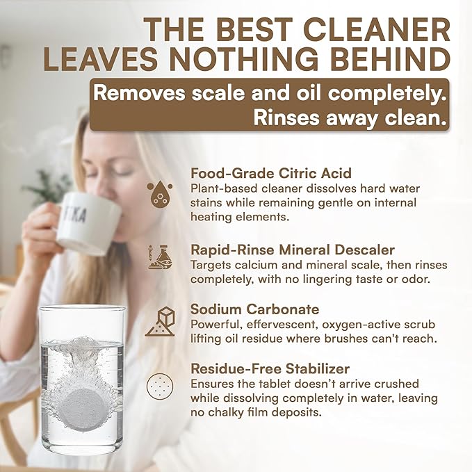 Coffee Maker Cleaner and Descaler Tablets 24-Pack, Residue-free, Compatible with Nespresso, Ninja, Multi-cup, Single-serve, Delonghi, Espresso Machine, Keurig, Coffee Pot Cleaner Cleaning Tabs