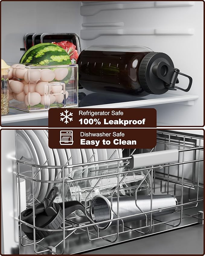 VA1KENE Cold Brew Coffee Maker 64oz, Iced Coffee Maker with 304 Stainless Steel Filter, Mason Jar Pitcher with Lid and Spout (Black)